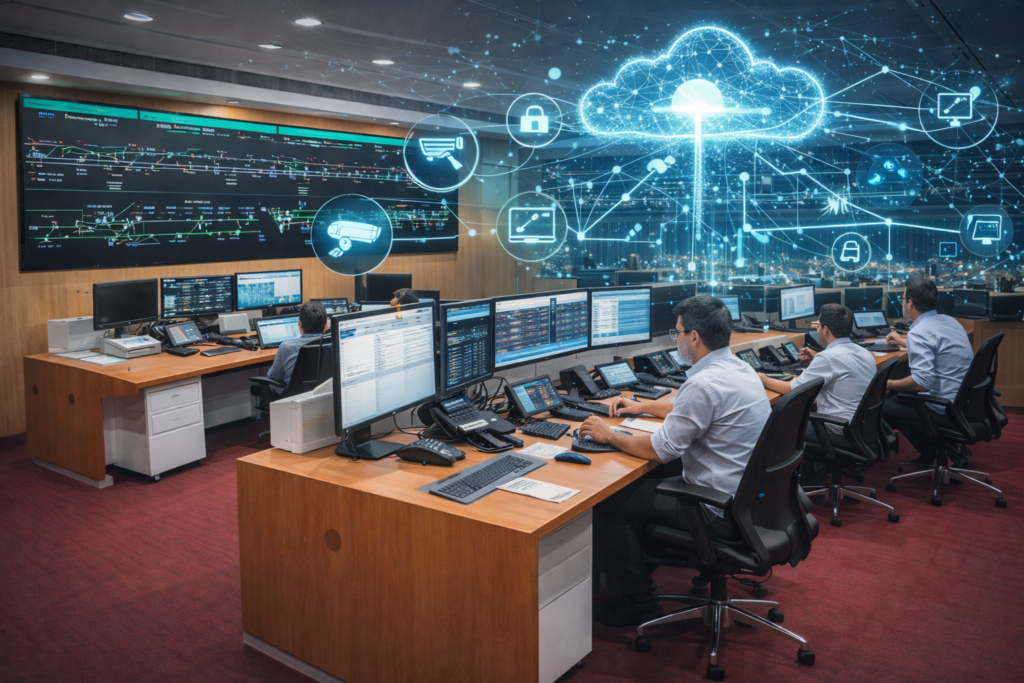 %Advanced railway digital solutions with remote monitoring, CCTV systems, and intelligent train communication technologies%